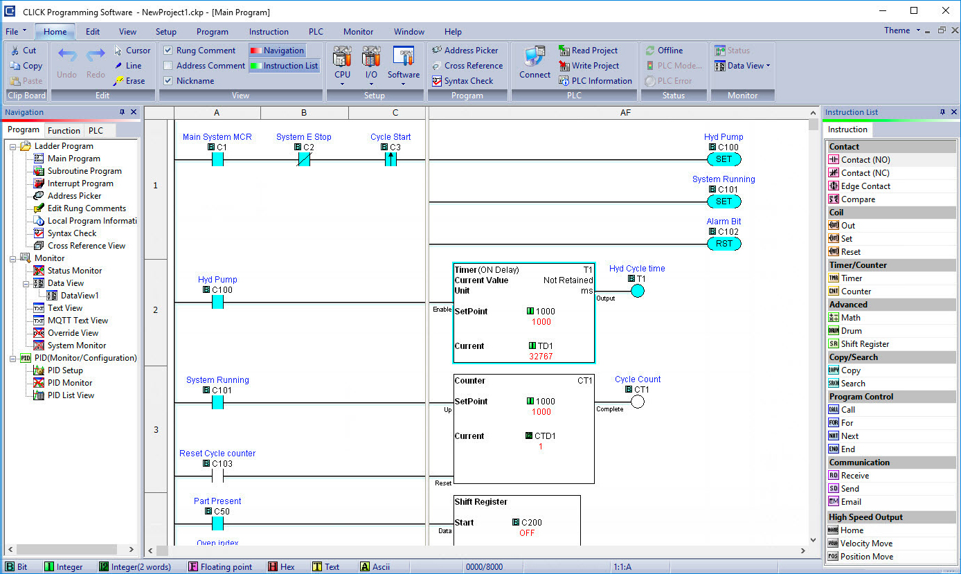 CLICK Programming Software - Main Program Screen