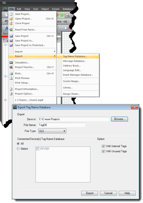 C-more import and export of databases