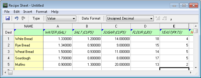 Spreadsheet based recipe creation