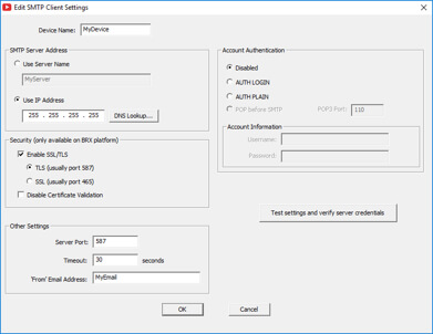 Edit SMTP Client Settings