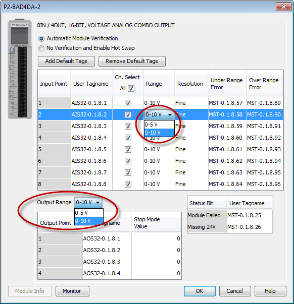 Configuring I/O module with P2000 software