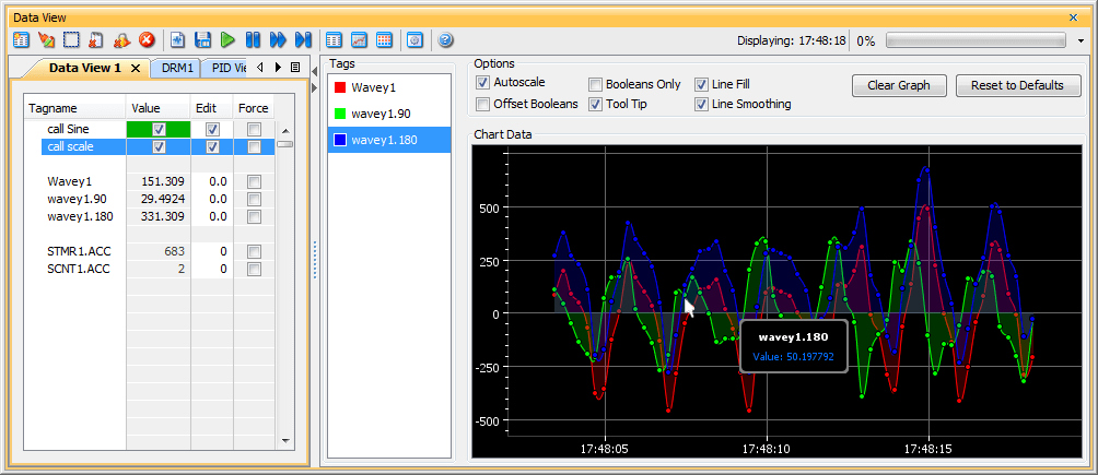 Dataview with graphed wave and tooltip